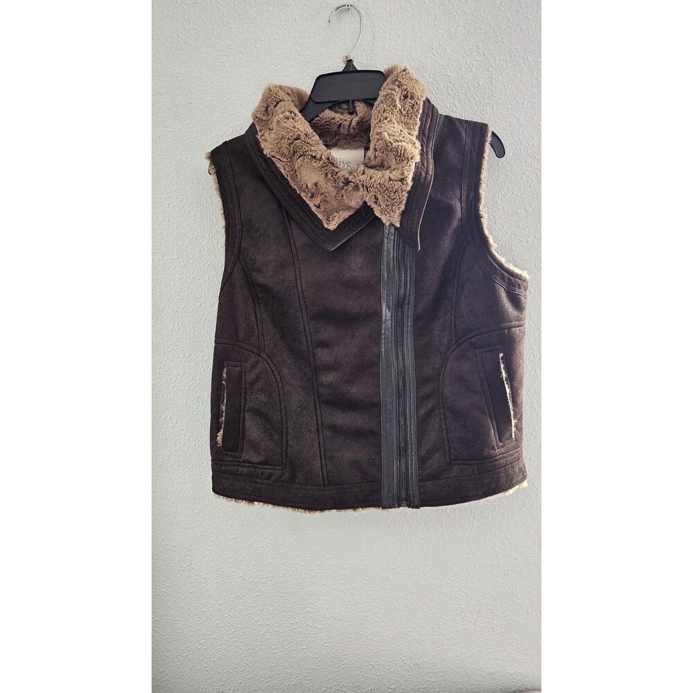 Olive & Oak Women’s L Brown Faux Shearling Faux Suede Vest Full Zip Moto - Picture 5 of 11